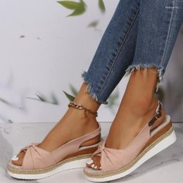 Summer Ladies Sandals Bow Wedged Heel Fashion Women Buckle Platform Fish Mouth High Heels Shoes Sandales s