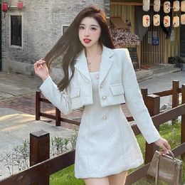 Women's Tracksuits 2023 French Clip Cotton Thickened Waist Slimming Suspender Dress Short Long Sleeve Suit Coat Women's Classic Style