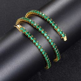 Gzw Hip Hop 4mm Green Zircon Tennis Chain Necklace Simple Personalised Bling Bline Cz Cubic Zirconia Gemstone Chains Choker Bracelet For Men And Women Iced Out Bijoux