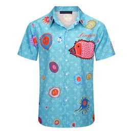 Luxury designer shirt Mens fashion geometric print bowling shirt Hawaiian Plaid casual shirt Men slim fitting short sleeve versatile T-shirt 688