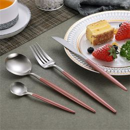 Dinnerware Sets Pink 304 Stainless Steel Western Silverware Cutlery Set Noble Fork Knife Dessert Kitchen Tableware