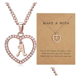 Pendant Necklaces 26 Initial Letter With Make A Wish Card Crystal Rhinestone Heart Shape Alphabet Chain For Women Fashion Jewellery Gi Dhdzc