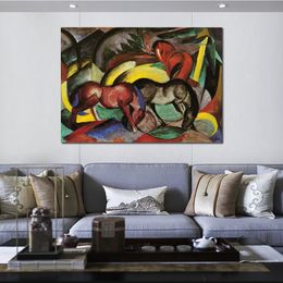 Abstract Landscape Canvas Art Three Horses Franz Marc Painting Handmade Modern Decor for Entryway