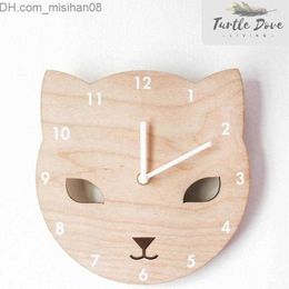 Wall Clocks Wall Clocks Cartoon Bear Wooden Clock INS Nordic Kids Room Decoration Ornaments Wood Mute Figurines Nursery Po Props Z230705