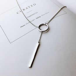 Pendant Necklaces Simplicity Vintage Silver Colour Jewellery Circle Striped Long Chain Pendants Tassel Metal Bar Necklace Gift