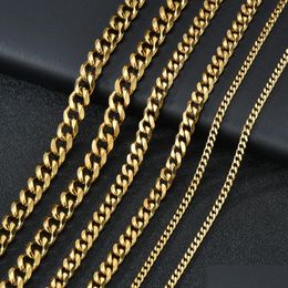 Chains M 5Mm 7Mm Stainless Steel Cuban Link For Women Men 18K Gold Plated Titanium Choker Necklace Fashion Jewellery Drop Delivery Nec Dhsho