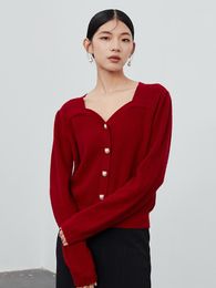 Women's Knits Apparent White Knitted Shirt Women 2023 Spring Square Neck Sweater Gentle Style All Wool