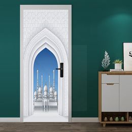 Curtains Pvc Selfadhesive Removable Muslim Arabic Door Sticker Allahu Islamic Wallpaper Living Room Door Decor 3d Decal Wall Stickers