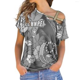 Magliette da donna FashionaHawaii Style Pohnpei Print T-Shirt Summer Loose Pullover Camicette Top Off Spalla Maniche corte Abbigliamento