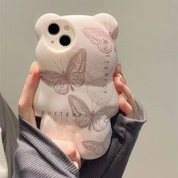 Top Designer Three-dimensional Cartoon Butterfly Bear Shell iPhone 13 14 Pro Max 12 Mini 11 Xs XR X 8 7 Plus Printed rear cover Deluxe full coverage protective shell