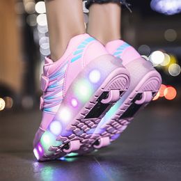 Scarpe da ginnastica per ragazzi e ragazze Pattini a rotelle Tow Wheels Scarpe Luce incandescente LED Bambini Moda Luminosa Sport Casual Wheelys Skating Sneakers 230705