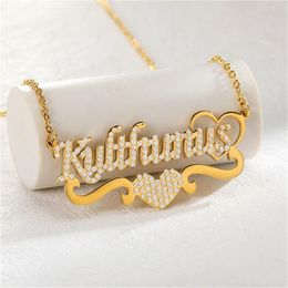 Pendant Necklaces Custom Name Stainless Steel Necklace For Women's Zircon Name Sparkling Gold Chain Necklace Jewellery 230704