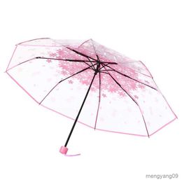 Umbrellas Transparent Umbrellas For Protect Against Wind Rain Clear Sakura Fold Umbrella Clear Field Of Vision Household Rain Gear R230705