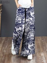 Women's Pants Capris ZANZEA Autumn Vintage Floral Printed Long Trousers Women Wide Leg Pants Oversize Bohemian Cotton Pantn Loose Harem Palazzo J230705