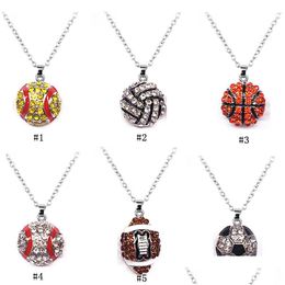 Pendant Necklaces Sports Ball Crystal Softball Baseball Basketball Football Soccer Volleyball Rugby Chains For Women Men Fashion Dro Dhxf7