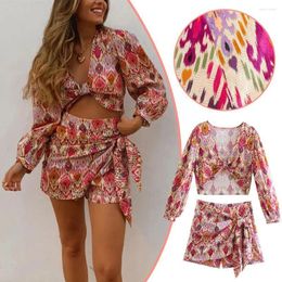 Women's Shorts Woman Summer Beach Casual Print High Waist Knot Skirt Pants Elegant Fashion Women Short T5Z7