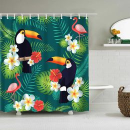 Curtains Tropical Plant Palm Tree Leaves Banana Leaves Shower Curtain Flamingo Parrot Bathroom Curtain with Hooks Waterproof Bath Screen