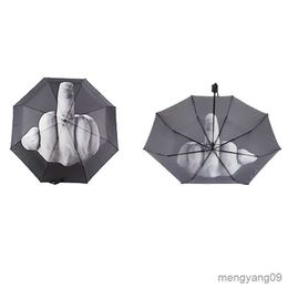 Umbrellas Windproof Folding Parasol Rain Middle Finger Umbrella men Women Umbrella Personality Black Sunny Middle Finger Umbrellas 3-Fold R230705