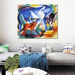 Abstract Canvas Art The First Animals Franz Marc Painting Handcrafted Modern Decor for Bathroom