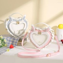 Evening Bags Jk Lolita Womens Ita Kawaii Transparent Heart-shaped Top-handle For Girls Leather Ear Female Handbag