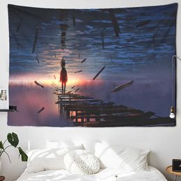 Tapestries Sunset Scenery Mandala Wall Hanging Tapestry Hippie Music Personality Landscape Paint Wall Cloth Tapestries