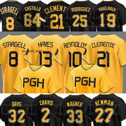 PGH 10 Bryan Reynolds Pirates Baseball-Trikots Roberto Clemente Willie Stargell David Bednar Henry Davis Jarlin Garcia Ke'Bryan Hayes Jack Suwinski Johan Oviedo