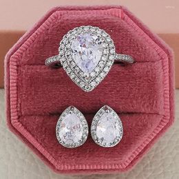 Necklace Earrings Set 2pcs Pack Real Silver Colour Bride Pear Zircon Jewellery Engagement Ring Stud Earring For Wedding Christmas Gift J7040