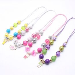 Adjustable Rope Necklace Charming Milk Tea Pendant Acrylic Chunky Beads Necklace For Child/Kids/Girls Beaded Jewellery