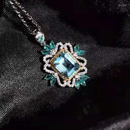 Pendant Necklaces Elegant Square Blue Sapphire Rhine Topaz For Women Sterling Silver Colour Charms Necklace Fine Jewellery Wedding Gifts