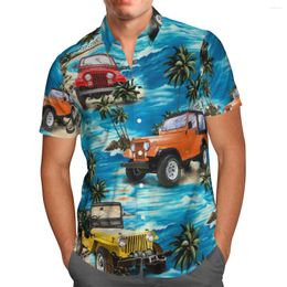 Men's Casual Shirts Coconut Beach Car 3D Print Summer Breathable Hawaiian Short Sleeve Shirt Men Streetwear Large Harajuku Button Up Z