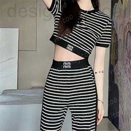 Women's Plus Size Tracksuits designer Women Striped Tops Pants Sports Suits Fashion Letter Webbing T Shirts Sweatpants Casual Clothing Sets GLT0