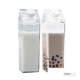 Water Bottles Plastic Clear Milk Carton Shaped Portable Drinking Sports Cups Bottle With Lid Drop Delivery Home Garden Kitchen Dinin Dh7Gx