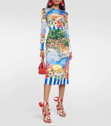 Женское платье сицилийское эластичное атласное шелковое платье миди со сборкой на талии и видом на море