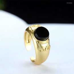 Cluster Rings Selling Natural Hand-carved Refined Copper Plating 24k Inlaid Jade Exquisite Ring Fashion Jewellery Men Women Gifts