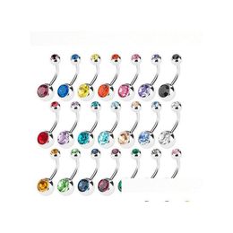 Navel Bell Button Rings Stainless Steel Belly Crystal Rhinestone Body Piercing Bars Jewlery For Womens Bikini Fashion Jewelry Drop Dhb98