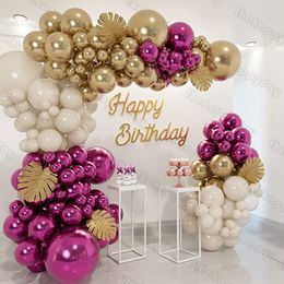 Other Event Party Supplies Red Gold Sand White Balloons Arch Garland Kit Metal Magenta Plam Leaves Balloon for Birthday 230705