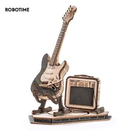 Gun Toys Robotime Rokr Electric Guitar Model Gift for Kids Adult Assembly Creative Building Block Set 3D Wooden Puzzle TG605K 230705