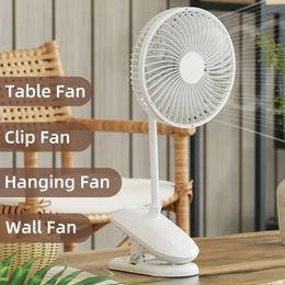 1pc, Mini White Clip-On Standing Fan, Portable Table Fan Clip On Type With Timer, Table Clip Hanging Wall, Usb Rechargeable, Quiet As Low As 30dB, 4-speed Wind Adjustment