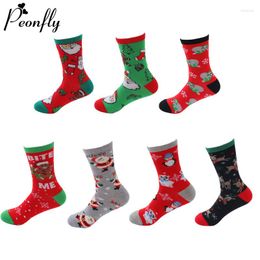 Women Socks PEONFLY Novelty Happy Funny Women's Christmas Casual Cute Elk Snowman Printed Combed Cotton Calcetines Girl Gift