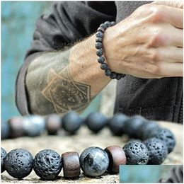 Beaded Mens Lava Rock Essential Oil Diffuser Bracelets For Women Natural Stone Magnetic Wooden Beads Charm Diy Fashion Jewellery In Dr Dhb7U