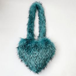 Evening Bags Trendy Designer Heart Shaped Faux Fur Shoulder Crossbody Totes Women Handbag And Purses 2023 Messenger Clutches