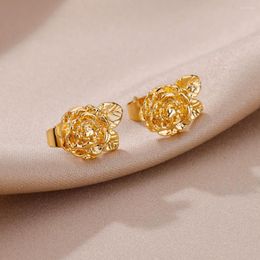 Stud Earrings Vintage Rose Flower For Women Stainless Steel Gold Plated Piercing Earring 2023 Trend Wedding Jewellery