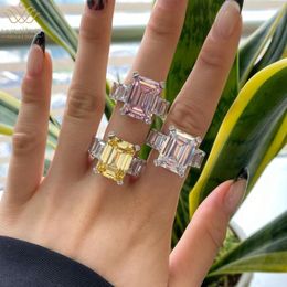 Cluster Rings WUIHA Real 925 Sterling Silver Emerald Cut 12 16MM White/Yellow/Pink Sapphire Created Moissanite Row Diamond Ring For Women