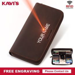 KAVIS Free Engraving Men's Wallet Rfid Big Capacity id Credit Card Holders Male's Handbag Men Clutch Bag Organiser New Perse