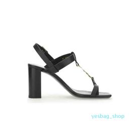 Designer Women flat sandal shoes flip flop high heeled genuine leather Gold Metal Sandals luxury design Block heel sandaies with box 35-43