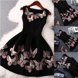 Casual Dresses Cacocala 2023 Summer Women Party Dress Sleeveless Butterfly Print Female O-Neck Slim Big Swing Gown Vestido