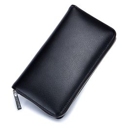 Multifunctional Genuine Leather Long Wallet Passport Bag Rfid Card Pack Large Capacity Business Card Bag for Men and Women