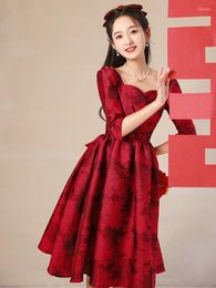 Ethnic Clothing Elegant Formal Prom Dress Burgundy Print Wedding Dresses Women Party Gowns Toast