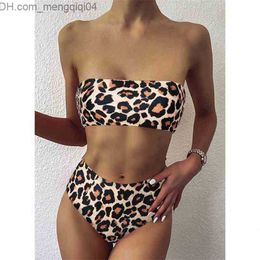 Women's Swimwear Leopard Bikini High Waist Swimsuit Women Bikini Push Up Bandeau Women Off Shoulder Beach Swimming Suit Brazilian Swimwear Z230705