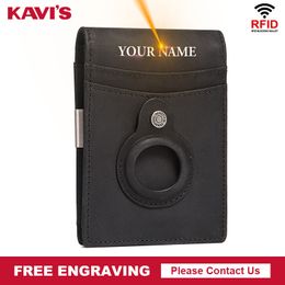 Genuine Leather Money Clips Bank Credit Card Holder Business Purse RFID Blocking Men's Card Light TRavel Wallet Case Protection